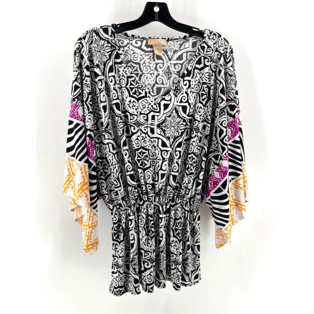Wear It Women's 3/4 Kimono Sleeve Geometric Tribal Print Stretch Top Size 2
